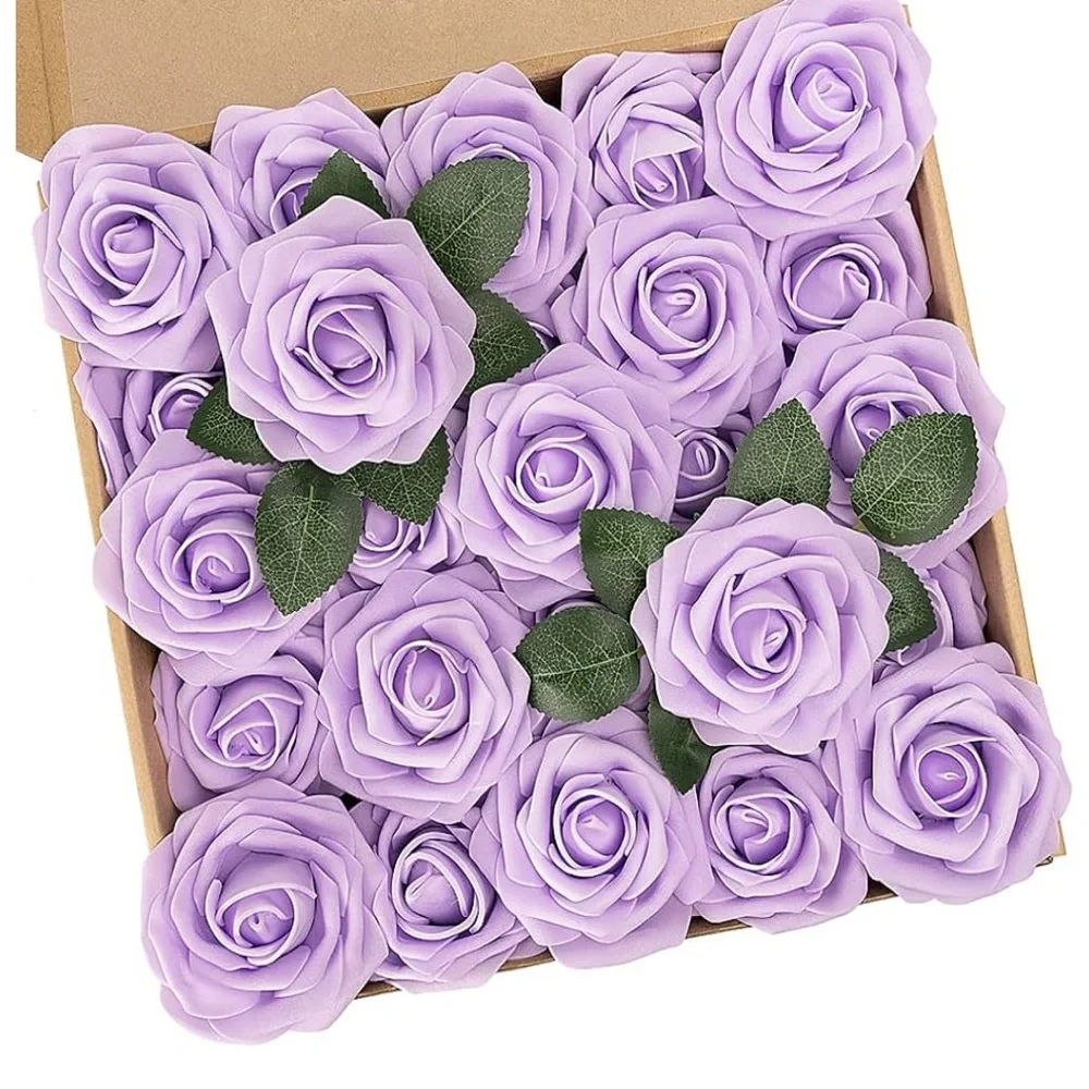 25 Count | Lavender Purple Roses Wedding Bouquet Flowers Centerpiece
